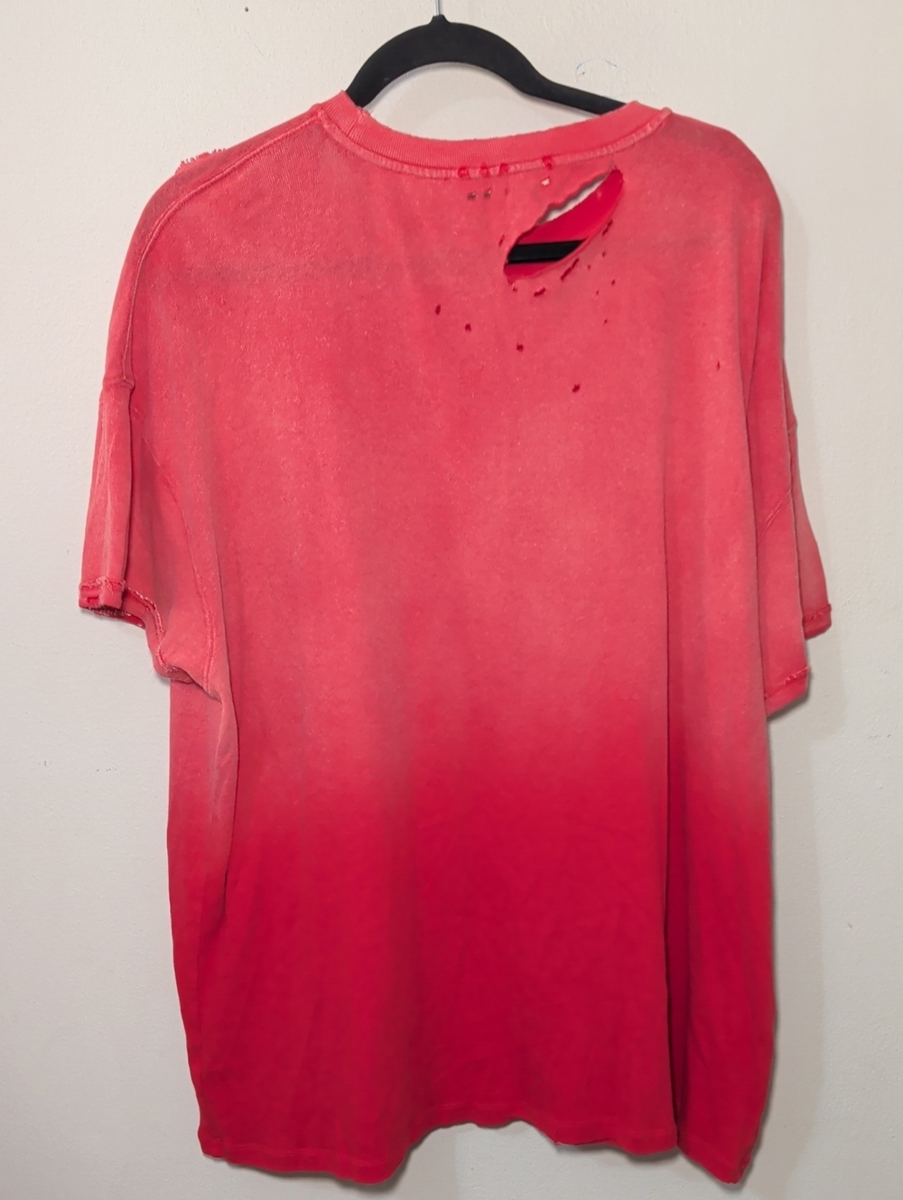 We The Free Lucky Tee Red Ombre Ripped Neckline Oversized Cotton Women's Size L - Picture 5 of 5